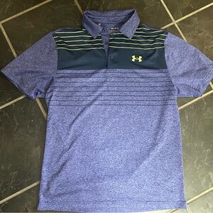 Under Armour Men's Heather Purple Polo with Navy and Lime Accents